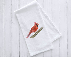 Red Cardinal Watercolor Bird Tea Towel