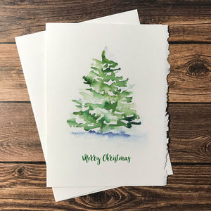 Watercolor Christmas Tree Christmas Cards Set