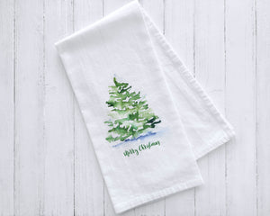 Christmas Tree Watercolor Tea Towel