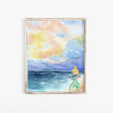 Mermaid on the Ocean Watercolor