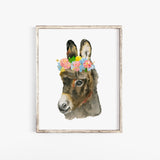 Donkey with Floral Crown Watercolor