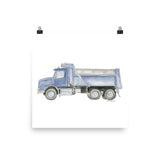 Blue Dump Truck Watercolor Painting