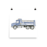 Blue Dump Truck Watercolor Painting