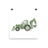Green Backhoe Loader Truck Watercolor Painting Art Print