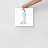 Blue Dress Brunette Princess Watercolor Fashion Illustration