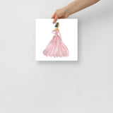 Pink Ball Gown Brunette Princess Watercolor Fashion Illustration