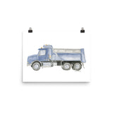 Blue Dump Truck Watercolor Painting