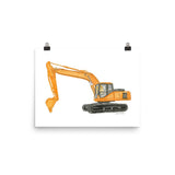 Orange Excavator Truck Watercolor Painting Giclee Print