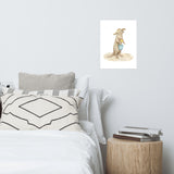 Beach Otter with Bucket Watercolor Painting Art Print