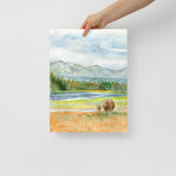 Yellowstone National Park Watercolor Fine Art Print Landscape with Bison