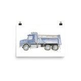Blue Dump Truck Watercolor Painting