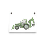 Green Backhoe Loader Truck Watercolor Painting Art Print