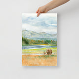 Yellowstone National Park Watercolor Fine Art Print Landscape with Bison