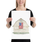 American Flag on a Farmhouse Barn Watercolor Print Poster