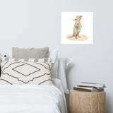 Beach Otter with Bucket Watercolor Painting Art Print