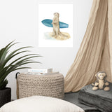 Surfer Otter Watercolor Painting Art Print