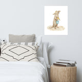 Beach Otter with Bucket Watercolor Painting Art Print