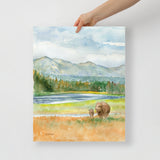 Yellowstone National Park Watercolor Fine Art Print Landscape with Bison