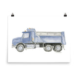 Blue Dump Truck Watercolor Painting