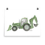 Green Backhoe Loader Truck Watercolor Painting Art Print