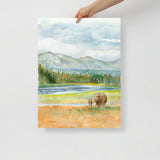 Yellowstone National Park Watercolor Fine Art Print Landscape with Bison