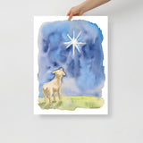 Lamb and Star Watercolor Christmas Poster