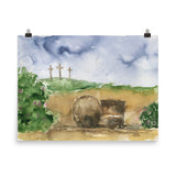 Three Crosses and the Empty Tomb Watercolor