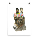 Donkey with Floral Crown Watercolor