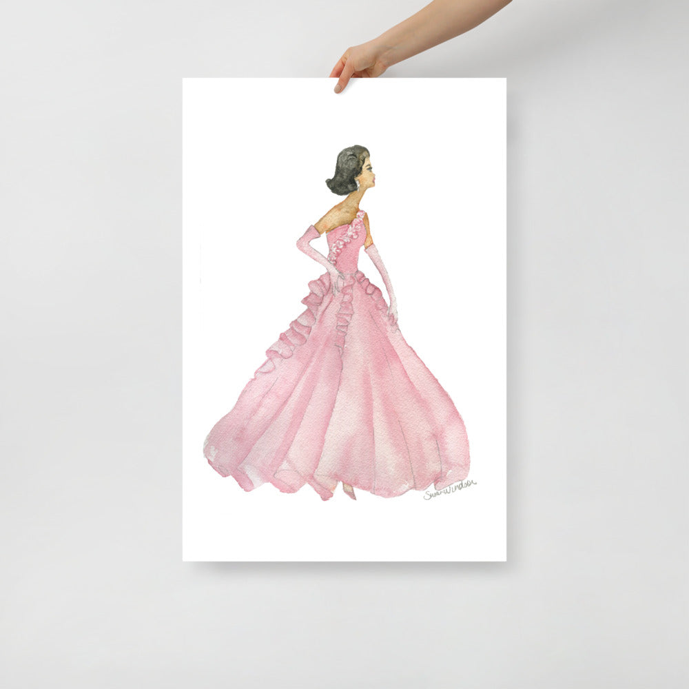 Pink Ball Gown Brunette Princess Watercolor Fashion Illustration – Susan  Windsor