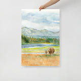 Yellowstone National Park Watercolor Fine Art Print Landscape with Bison