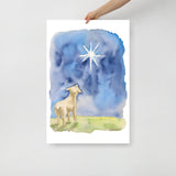 Lamb and Star Watercolor Christmas Poster