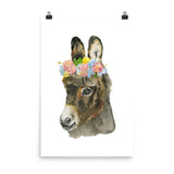 Donkey with Floral Crown Watercolor