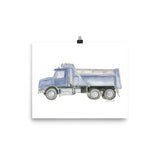 Blue Dump Truck Watercolor Painting