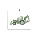 Green Backhoe Loader Truck Watercolor Painting Art Print
