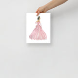 Pink Ball Gown Brunette Princess Watercolor Fashion Illustration