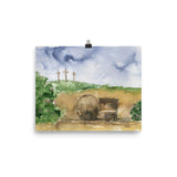 Three Crosses and the Empty Tomb Watercolor