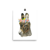 Donkey with Floral Crown Watercolor