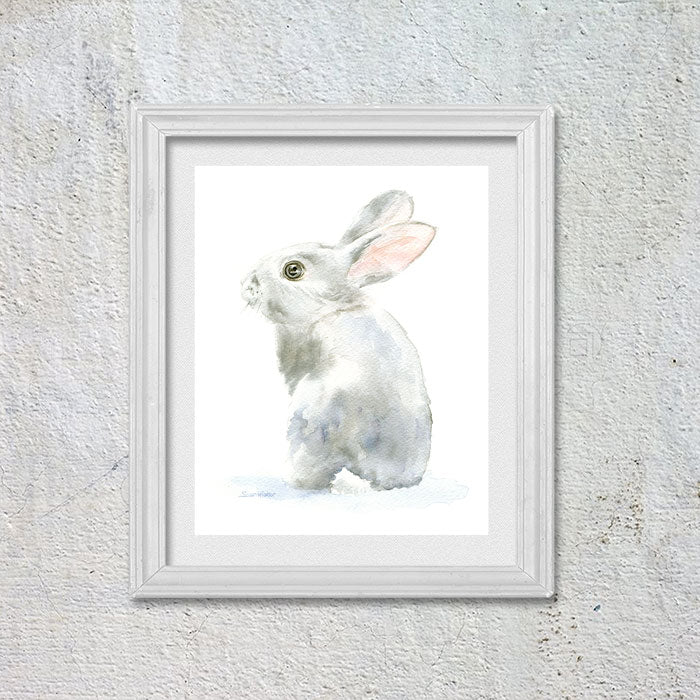 水彩壁絵watercolor“The Chilling Bunny Bunny” Wet on Wet fur like Yutaka Murakami - Black & White Bunny