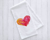 Red Heart Watercolor Valentines Tea Towel