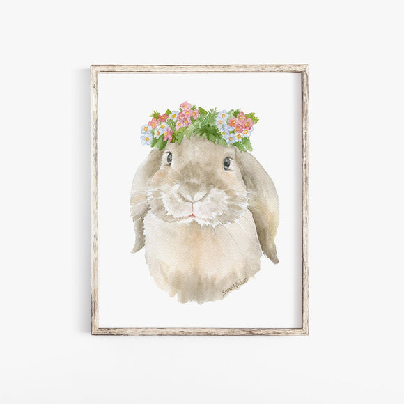 Bunny Rabbit with Flowers Watercolor