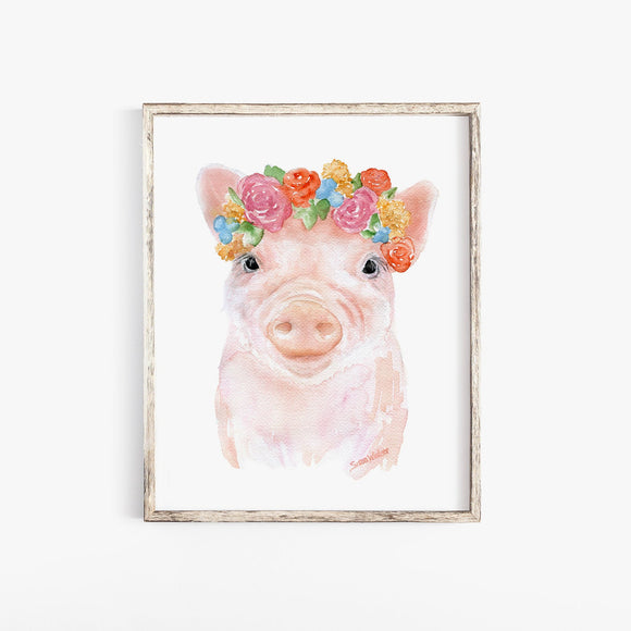 Pig Floral 1 Watercolor