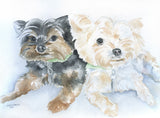 Custom Pet Portrait - of Two Animals - Watercolor Painting - Original Art