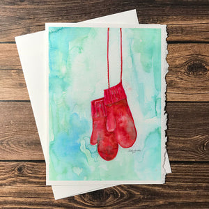 Red Mittens Watercolor Christmas Card Set