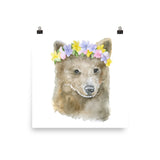 Bear Cub with Flowers Watercolor