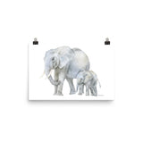 Mother and Baby Elephants Watercolor