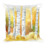 Birch Trees in the Fall Watercolor Throw Pillow