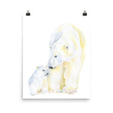Mother and Baby Polar Bears Watercolor