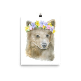 Bear Cub with Flowers Watercolor