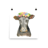 Brown and Black Cow Floral Wreath Watercolor