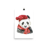 Panda Bear Red Hat and Scarf Watercolor